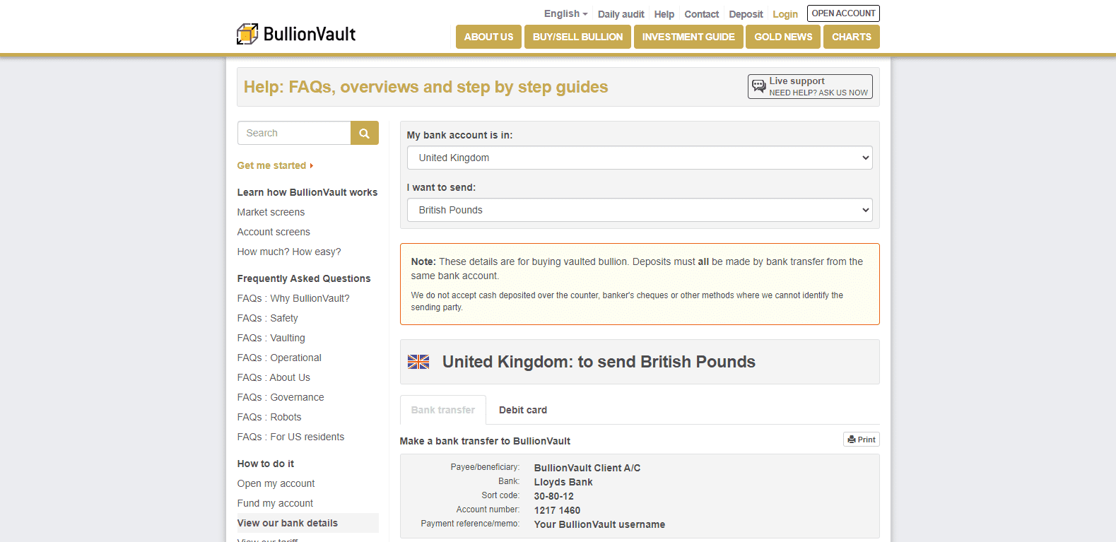 BullionVault Review transaction info UK clients